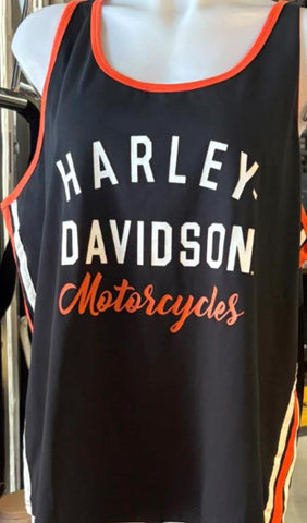 HARLEY DAVIDSON LADIES SIZE 2W TANK TOP BLACK WITH ORANGE WHITE STRIPED SIDE