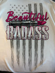 HOT LEATHERS LADIES SIZE XL WHITE RIBBED TANK TOP "BEAUTIFUL BADASS"