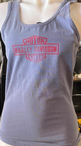 HARLEY DAVIDSON LADIES SIZE MEDIUM TANK TOP BLUE WITH RED PRINT