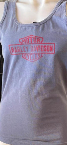 HARLEY DAVIDSON LADIES SIZE LARGETANK TOP BLUE WITH RED PRINT
