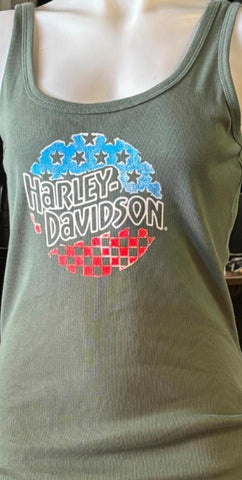 HARLEY DAVIDSON LADIES SIZE SMALL ARMY GREEN RIBBED TANK TOP