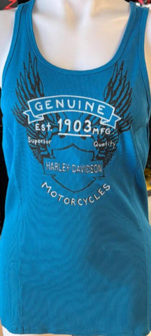 HARLEY DAVIDSON LADIES SIZE MEDIUM TANK TOP BLUE "GENUINE HARLEY DAVIDSON"