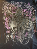 HOT LEATHERS LADIES SIZE MEDIUM BLACK TANK TOP BLING CROSS "FOREVER FREE'
