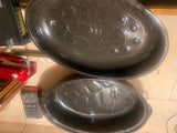 New Black White Speckled  Graniteware Oval Roasting Pan Vtg Cookware Turkey