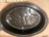 New Black White Speckled  Graniteware Oval Roasting Pan Vtg Cookware Turkey