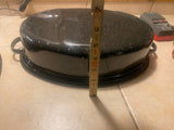 New Black White Speckled  Graniteware Oval Roasting Pan Vtg Cookware Turkey