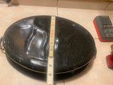 New Black White Speckled  Graniteware Oval Roasting Pan Vtg Cookware Turkey
