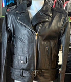 NEW REAL LEATHER LADIES SIZE 18 LEATHER MOTORCYCLE JACKET ZIP OUT LINER SHORT