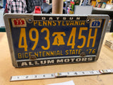 Vtg Datsun Allum Motors License Plate Frame Bicentenial Dealer tag 240z 280z 510