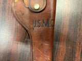 Vtg USMC Memorabilia Hubley 45 Cap Shooting RH Leather Holster Military Marines