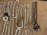 Vintage Large Lot Of 20+ Costume Jewelry Mardi Gras Style Necklaces Black/White