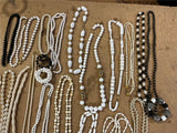Vintage Large Lot Of 20+ Costume Jewelry Mardi Gras Style Necklaces Black/White