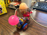 Vintage Mechanical Clown Tricycle MTU Tin Bell Happy Days Pink Balloon Korea
