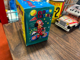 Vintage Mechanical Clown Tricycle MTU Tin Bell Happy Days Pink Balloon Korea