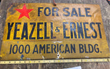 Vtg Sign 1000 american blvd yeazell & ernest for sale Tin 23x14 nj antique Metal
