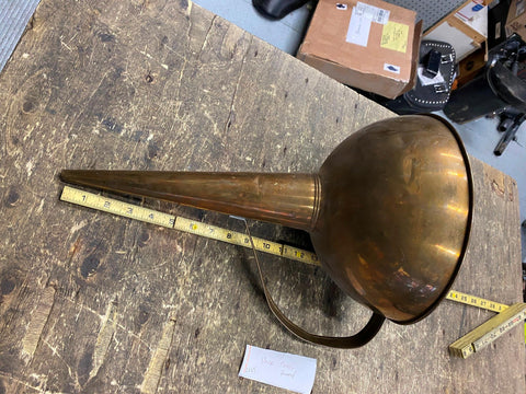 Vtg Huge Brass Funnel Oil Gas Can Man Cave Garage Auto Truck Service Shop Repair