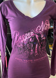 HOT LEATHERS LADIES SIZE LARGE LONG SLEEVE T-SHIRT "PAUL YAFFE BAGGER NATION"