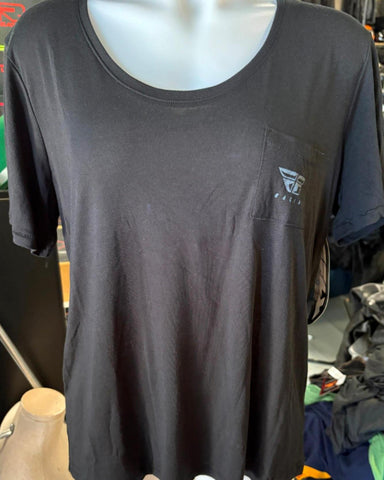 FLY RACING LADIES LARGE TSHIRT BLACK FLY RACING LOGO ON POCKET