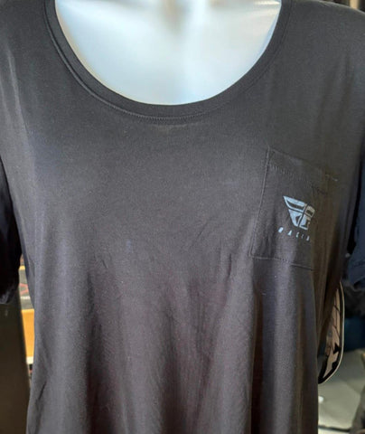 FLY RACING LADIES SIZE SMALL TSHIRT BLACK FLY RACING LOGO ON POCKET