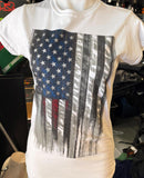 HOT LEATHERS LADIES MEDIUM WHITE HEARTBEAT FLAG TSHIRT