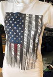 HOT LEATHERS LADIES SIZE SMALL WHITE HEARTBEAT FLAG TSHIRT
