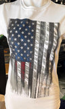 HOT LEATHERS LADIES LARGE WHITE HEARTBEAT FLAG TSHIRT
