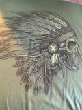 LADIES SIZE SMALL TSHIRT GREEN WITH NATIVE AMERICAN HEADRESS PRINT