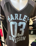 HARLEY DAVIDSON LADIES SIZE MEDIUM BLACK/GREY JERSEY STYLE T SHIRT