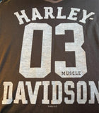 HARLEY DAVIDSON LADIES SIZE MEDIUM BLACK/GREY JERSEY STYLE T SHIRT