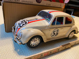 Vtg 68 Battery Operated VW Volkswagen Bug Herbie Racing Tin toy Japan Box Minty!
