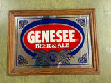 Vintage 1980s Genesee Beer Wood Framed Mirrored Advertising Sign