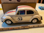 Vtg 68 Battery Operated VW Volkswagen Bug Herbie Racing Tin toy Japan Box Minty!