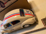 Vtg 68 Battery Operated VW Volkswagen Bug Herbie Racing Tin toy Japan Box Minty!