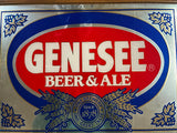 Vintage 1980s Genesee Beer Wood Framed Mirrored Advertising Sign