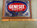 Vintage 1980s Genesee Beer Wood Framed Mirrored Advertising Sign