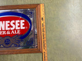Vintage 1980s Genesee Beer Wood Framed Mirrored Advertising Sign