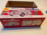 Vtg 68 Battery Operated VW Volkswagen Bug Herbie Racing Tin toy Japan Box Minty!