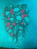 HOT LEATHERS LADIES SIZE SMALL TEAL LONG SLEEVE TSHIRT SKULL BOUQUET PRINT