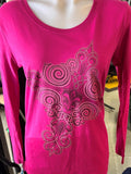 HOT LEATHERS LADIES SIZE LARGE LONG SLEEVE TSHIRT MAGENTA FLEUR DE LIS CROSS