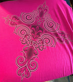 HOT LEATHERS LADIES SIZE SMALL LONG SLEEVE TSHIRT MAGENTA FLEUR DE LIS CROSS