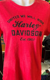 HARLEY DAVIDSON LADIES SIZE SMALL RED TSHIRT "UNITED WE WILL RIDE"