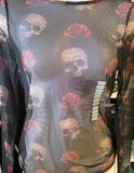 LETHAL ANGEL LADIES SIZE MEDIUM LONG SLEEVE BLACK SHEER TOP SKULLS AND ROSES