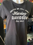 HARLEY DAVIDSON LADIES SIZE MEDIUM BLACK TSHIRT "UNITED WE WILL RIDE"