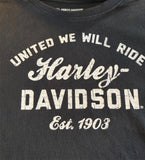 HARLEY DAVIDSON LADIES SIZE MEDIUM BLACK TSHIRT "UNITED WE WILL RIDE"