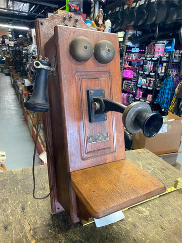 Antique Western Electric Hand Crank Wood Telephone Wall Oak Display Vtg Tag Nice