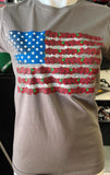 HOT LEATHERS LADIES SIZE SMALL GRAY T SHIRT FLAG OF ROSES