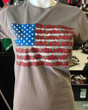 HOT LEATHERS LADIES SIZE LARGE GRAY T SHIRT FLAG OF ROSES