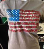 HOT LEATHERS LADIES SIZE MEDIUM GRAY T SHIRT FLAG OF ROSES
