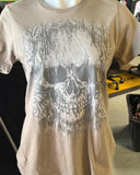 HOT LEATHERS LADIES SIZE MEDIUM GRAY TSHIRT DISTRESSED PRINT SKULL