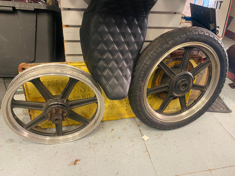 Pair Lester Mag wheels Harley Ironhead Sportster Drum brake 18" rear 19' Front
